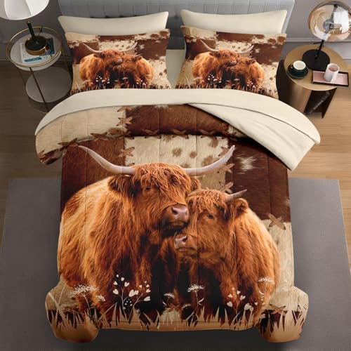 WeCozy Highland Cow Full Comforter Set with Sheets - Soft Microfiber Bedding