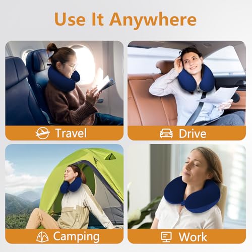 Elvodosia Dark Blue Travel Pillow - Premium Memory Foam Neck Support for Airplane & Car