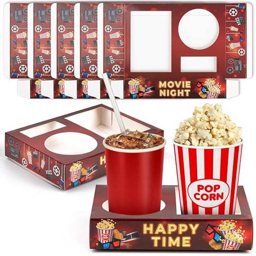 16 Pcs Retro Movie Night Snack Trays with Cup Holder - Brown