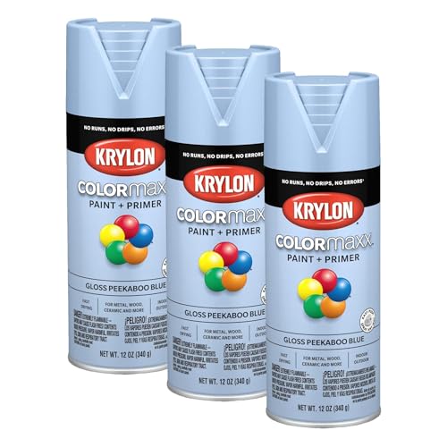 Krylon ColorMaxx Gloss Spray Paint, Peekaboo Blue, 12 Ounce (Pack of 3)