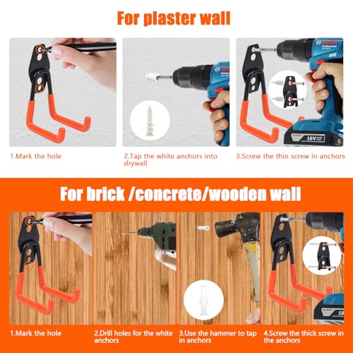Heavy Duty Garage Storage Hooks - 2 Pack Wall Mount for Tools
