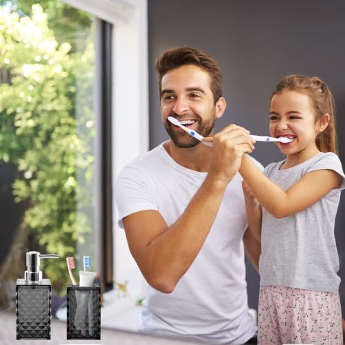Seeatoo 2-Piece Bathroom Accessory Set, Grey Diamond Pattern Soap Dispenser