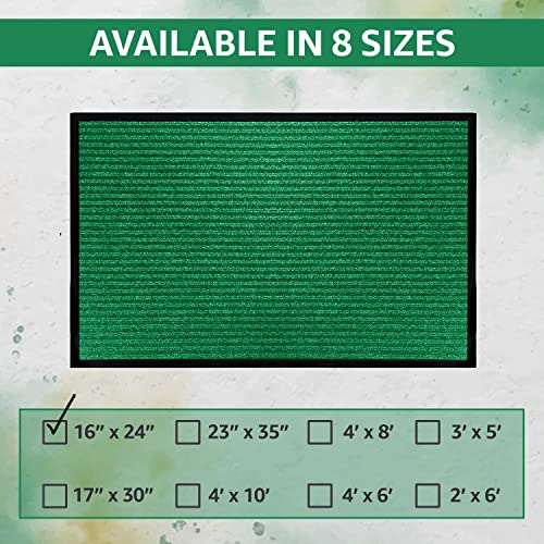 Heavy Duty Striped Green Door Mat - Waterproof, Easy Clean (24'' x 16'')