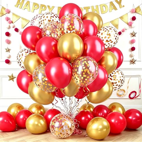 CapLab 68pcs Red & Gold Balloon Arch Kit with Confetti Latex Balloons