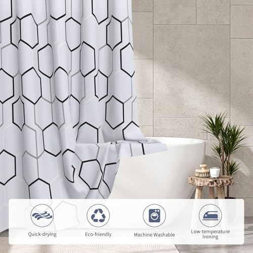 Black and White Hexagon Geometric Shower Curtain - 72" x 72" (Pack of 1)