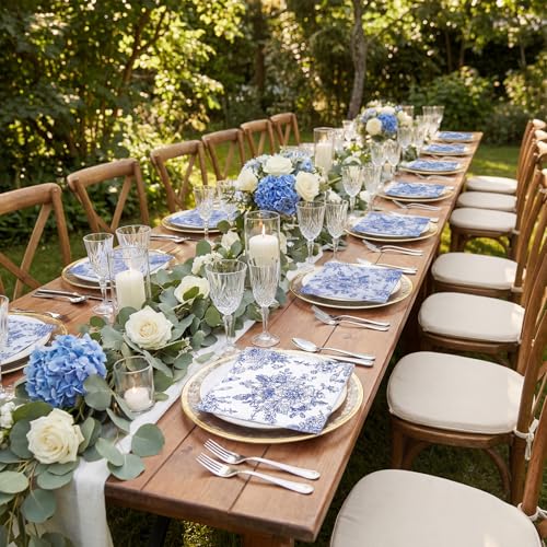 NatNarr 100 Pack Blue Floral Cocktail Napkins - Vintage Chinoiserie Design for Weddings & Showers