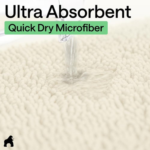 GORILLA GRIP Bath Rug Mat - Thick Soft Absorbent Chenille | Quick Dry Microfiber, 60x24, Ivory
