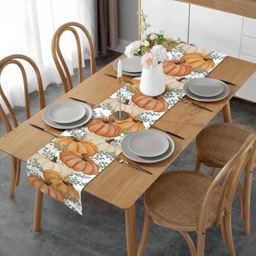 Orange Pumpkin Fall Table Runner 13x72 Inch Harvest Thanksgiving Decor
