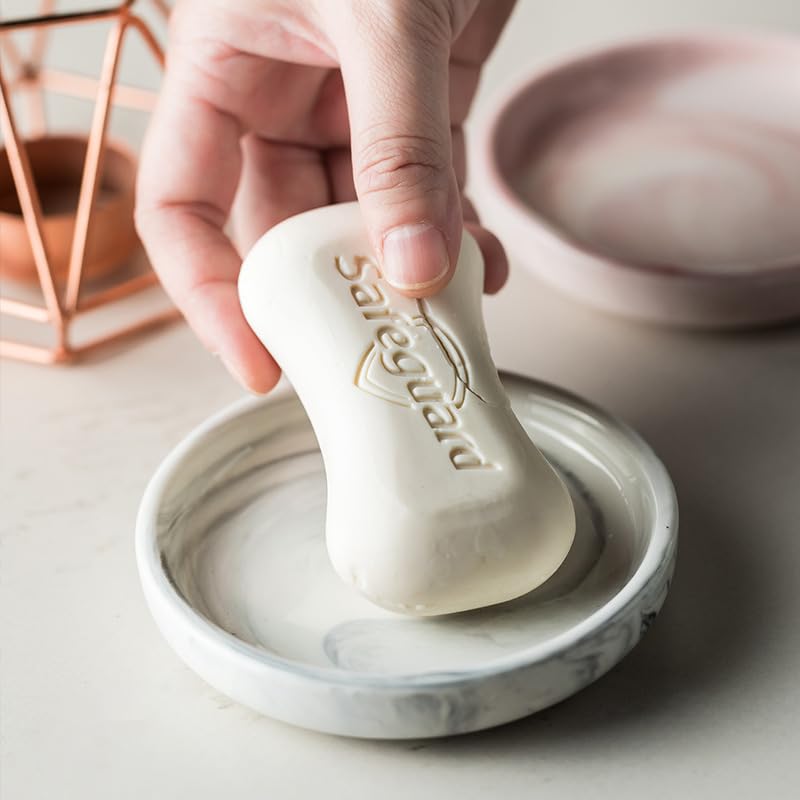 Grey Round Marble Soap Tray - Small Ceramic Dish for Jewelry & Keys