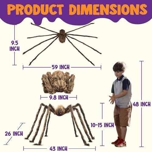 5ft Brown Hairy Spider Halloween Decoration - Scary Outdoor & Indoor Prop
