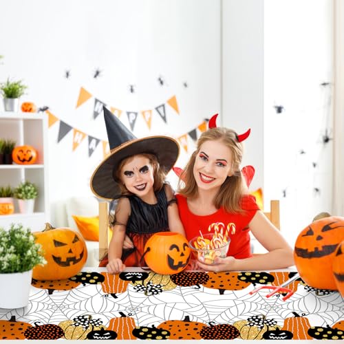 Halloween Pumpkin Cobweb Table Runner - 13x72 Inch Spooky Decor