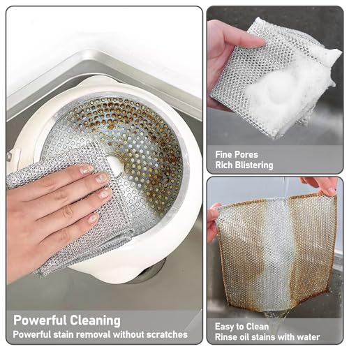 XANGNIER 8 Pcs Non-Scratch Wire Dishwashing Rags - Multi-Purpose Cleaning Cloths