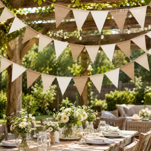 G2PLUS Rustic Burlap Pennant Banner, 39ft Boho Triangle Flag Garland (Brown)