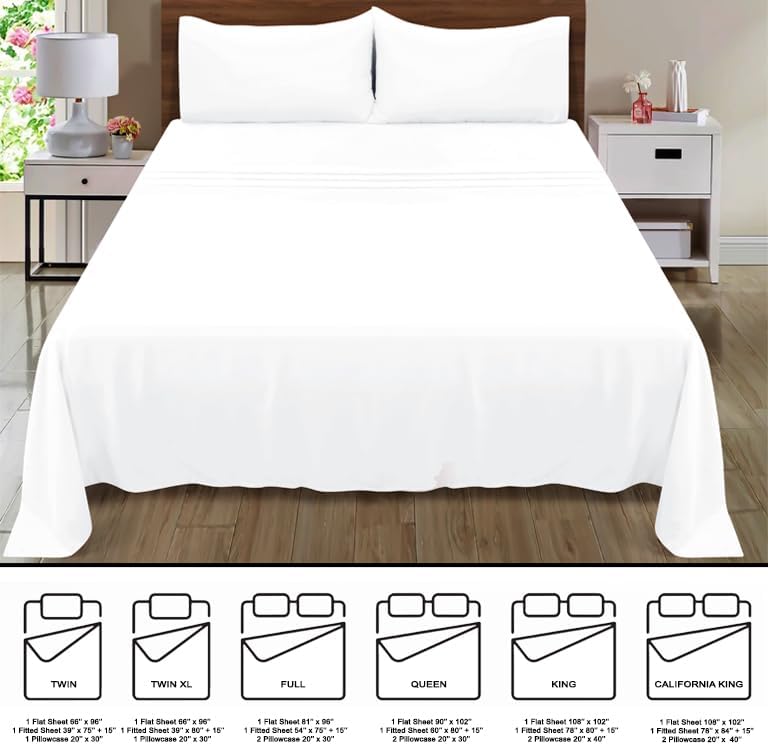 Queen Sheet Set | Ultra Soft Double Brushed Microfiber Bedding - 4 Piece Deep Pocket, Wrinkle Free - White
