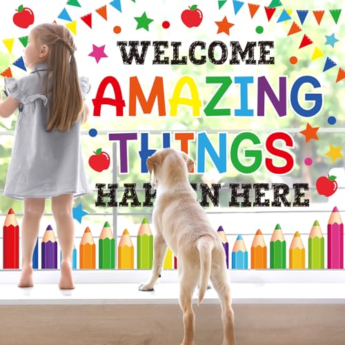 Whaline 9-Sheet Back to School Window Clings – Reusable Classroom Decals