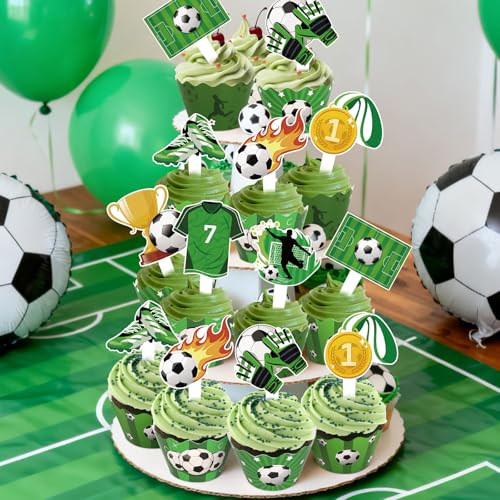 48 Pack Soccer Cupcake Toppers & Wrappers for Birthday Parties