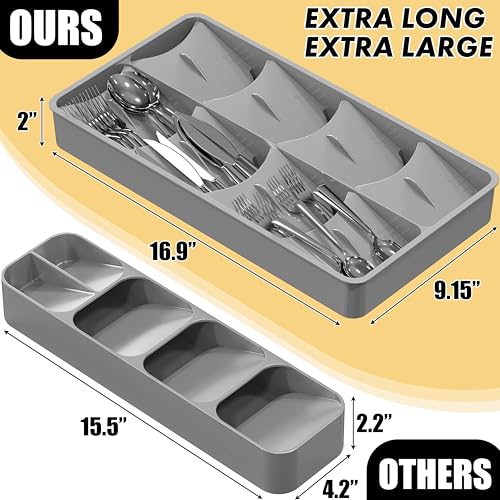 Simple Houseware Adjustable Angled Utensil Drawer Organizer, Gray