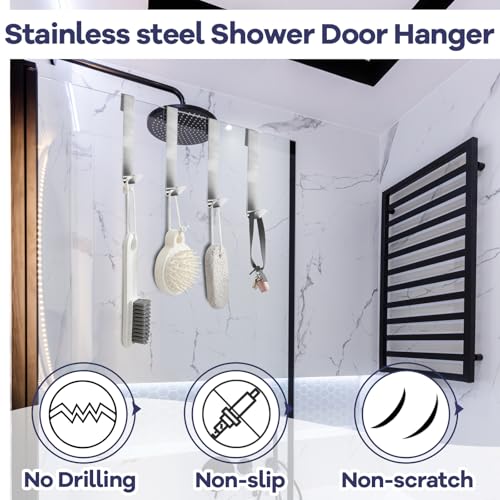 Stainless Steel Shower Door Hooks - 7 Inch, Drilling-Free, 3 Pack