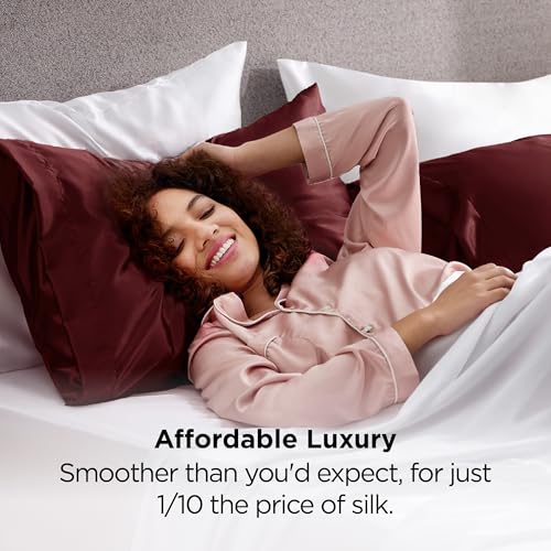 Bedsure King Satin Pillowcases Set of 2 - Silky Burgundy (20" x 36")