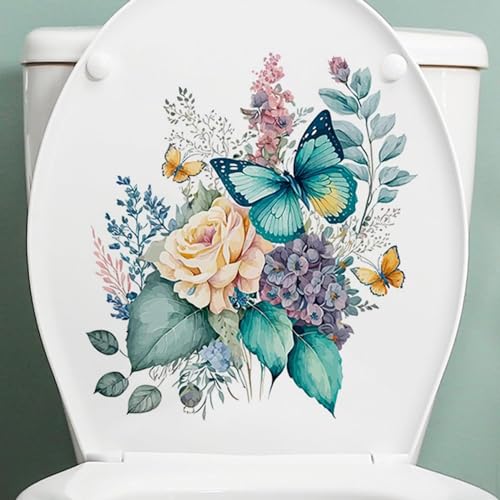 Peony Butterflies Toilet Stickers - Waterproof Self-Adhesive Decals