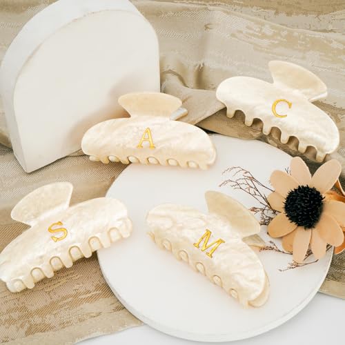 Fycert Initial Hair Claw Clip - Medium Gold Acrylic Letter Hair Accessory