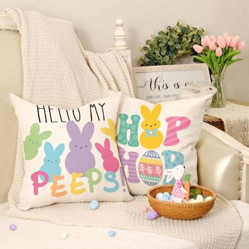 GEEORY Easter Pillow Covers 18x18, Set of 4 Farmhouse Spring Throw Pillows