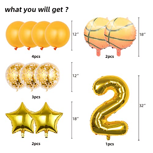 Basketball Party Balloons Set - 12 Pcs Gold Foil & Confetti