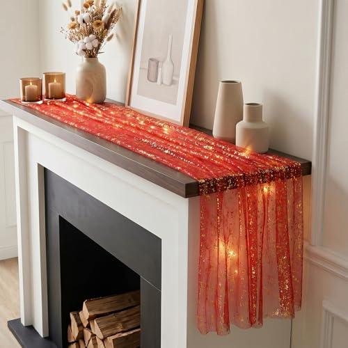 Artscope Lighted Red Gauze Table Runner - 28 x 120 Inches for Weddings & Holidays