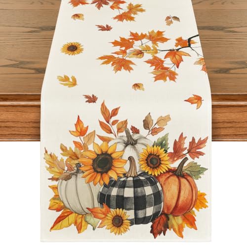 210 GSM Fall Table Runner 13x120 Inch Beige Polyester Home Decor
