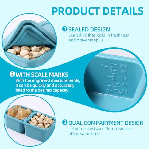 UCBAT 2 Pack Silicone Snack Containers with Lids - Pink & Green | Double Compartment Food Storage, Leakproof & Reusable