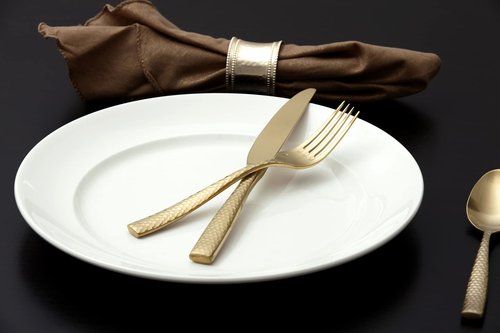Fortessa Lucca Faceted 18/10 Stainless Steel Flatware, 5 Piece Place Setting, Service for 1, Brushed Gold