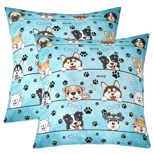 Manfei Cute Dog Double-Sided Pillow Covers, 18"x18" Pack of 2