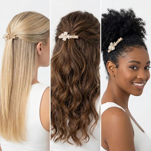 JessLab PU Leather Rhinestone Hair Barrettes, 6 Pcs Matte Leaf Clips