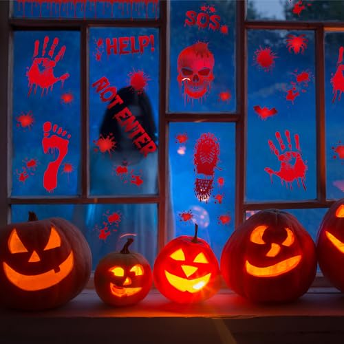 Bloody Handprint & Footprint Window Stickers - 6 Sheets Halloween Decor