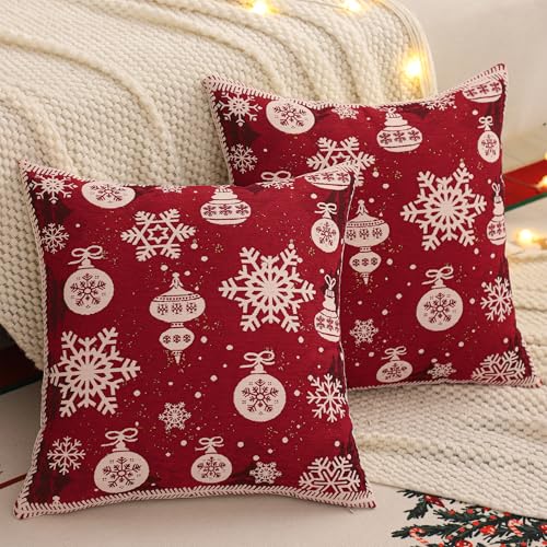 Christmas Throw Pillow Covers 18x18 Set of 2 - Chenille Decor