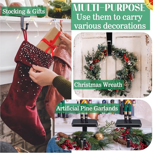 Christmas Stocking Holders Set of 4 - Black Mantel Decor, Heavy Duty, Non-Slip