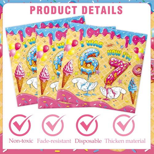 50 Pcs 6-7 Birthday Decorations | Donut Print Napkins Set