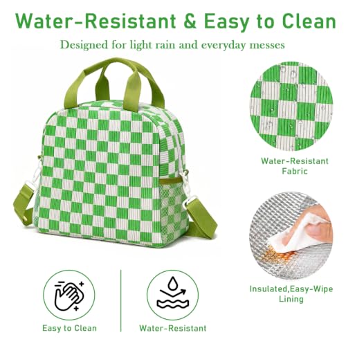 Insulated Corduroy Lunch Bag for Women Men - Reusable Leakproof Cooler Tote with Adjustable Shoulder Strap, Large Capacity for Work & Travel