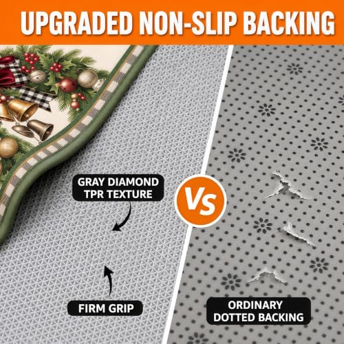 Christmas Kitchen Mat Set of 2 Non Slip Wreath & Tree Rugs - Wreath Christmas Tree Variation
