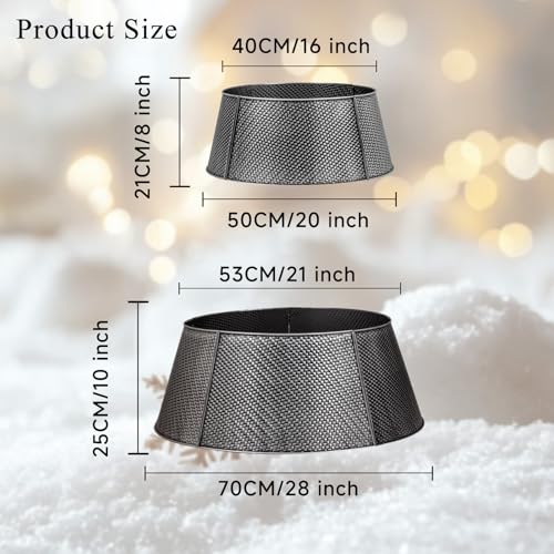 Metal Christmas Tree Collar 28 Inch - Silver Twill Weave for Medium Trees