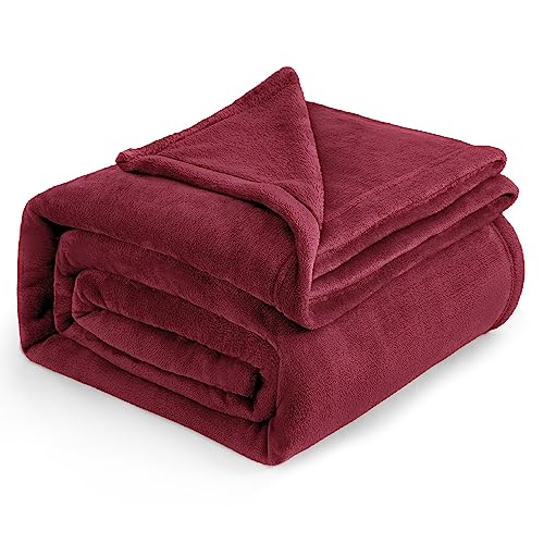 Bedsure King Size Burgundy Fleece Blanket - Soft Plush Microfiber