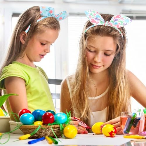 AMCAMI 6-Pack Easter Bunny Ear Headbands, Detachable Soft Bow Hair Accessories
