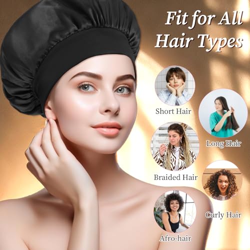 JIYIN 2-Pack Silk Bonnet for Sleeping Satin Hair Wrap (Black & Red)