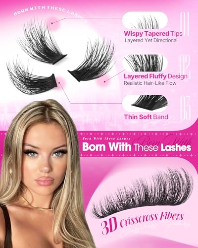LANFLOWER Fluffy Lash Clusters Kit - 10-20mm D Curl Wispy DIY Eyelash Extensions