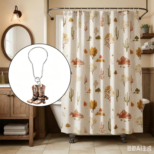 24-Piece Western Shower Curtain Hooks - Rustic Cowboy Design