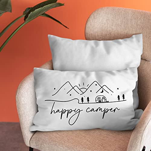 Happy Camper Soft Throw Pillow Cover - Rustic Camping Decor 12x20
