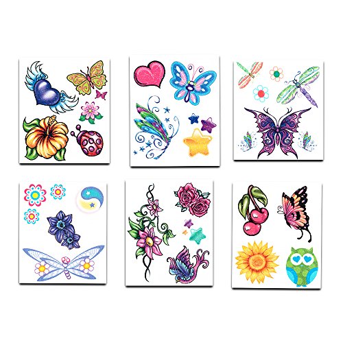 Glitter Temporary Tattoos for Girls - 50 Waterproof Designs Party Favors