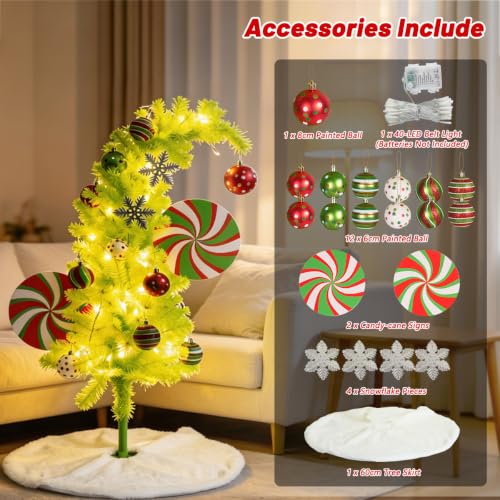 3ft Green Grinch Christmas Tree with Ornaments & Skirt - Waterproof LED Lights
