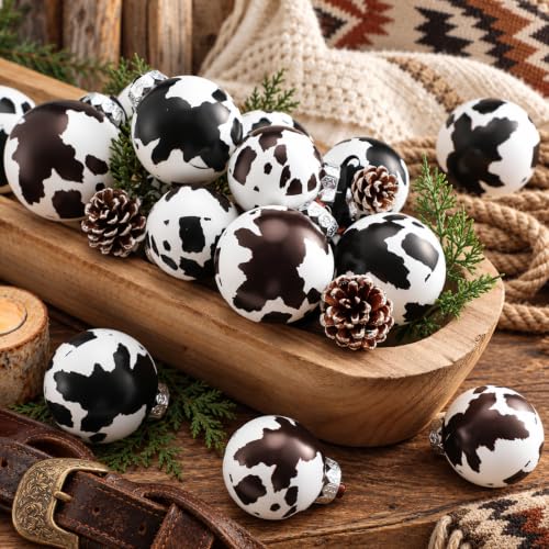 Cowhide Christmas Ornaments Set - 18 Rustic Western Holiday Decorations, 2.36-3.15 Inch, Variation: 24 Pieces