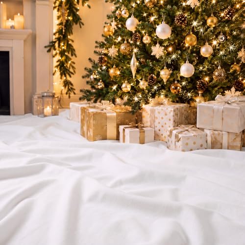 2 Pack Christmas Snow Blanket Roll - 5 x 10 ft Faux Fleece for Holiday Decor - White